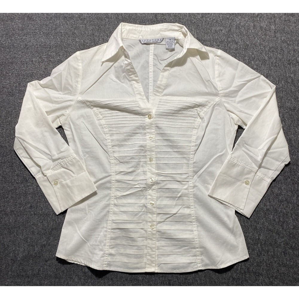 SIGNATURE BY LARRY LEVINE WOMENS COLLARED BLOUSE SHIRT SIZE M - Picture 8 of 9